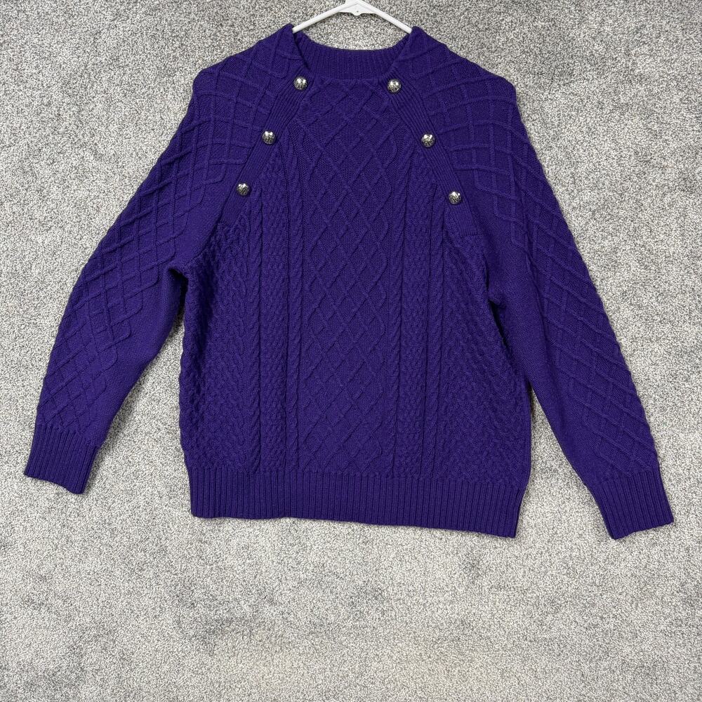 Talbots Sweater Womens LP Petite Purple Cable Knit Preppy Old Money Layering